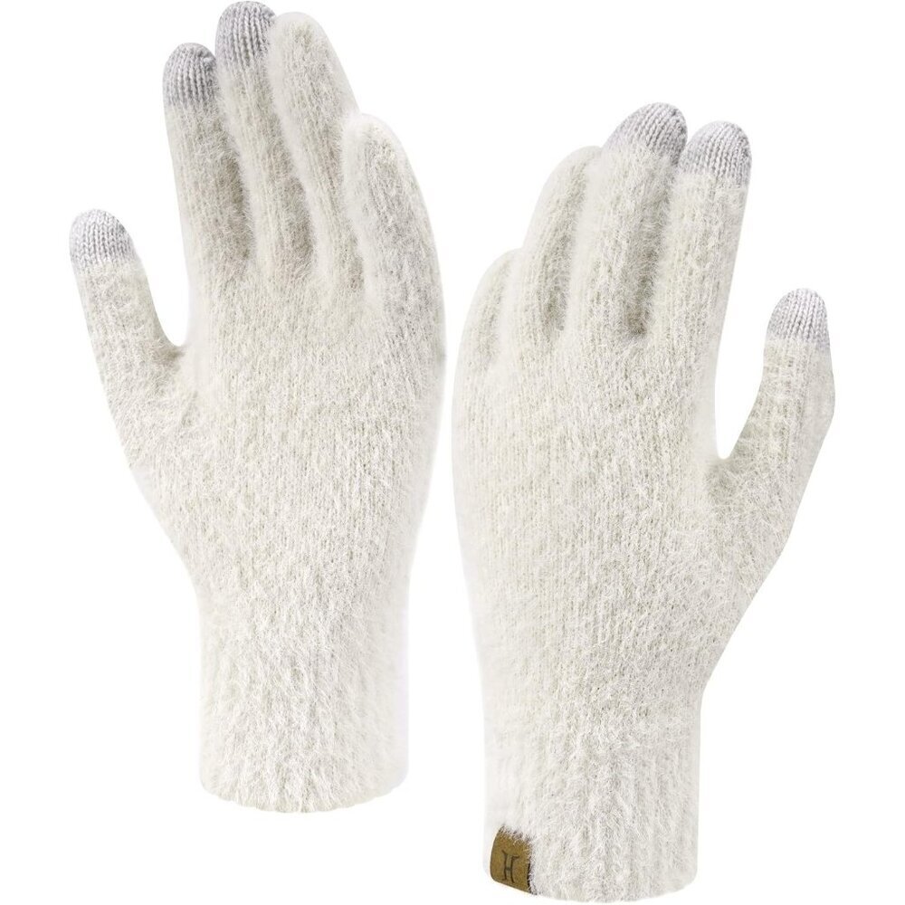 🆕Women's Beige Winter Touchscreen Velvet Elastic Warm Gloves for Cold Weather